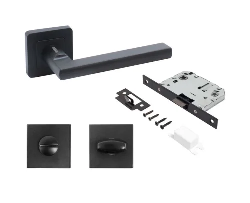 Комплект ручка+защелка с фиксатором АЛЛЮР АРТ  ВЕНСАН  BL+L7050S BL+BK-S1 BL (26150 S7050) матовый ч