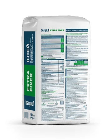 Клей для керамогранита, природного и искусственного камня Bergauf EXTRA FIXER C2 T 25кг