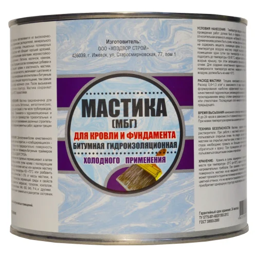 Мастика Битумная Гидроизоляционная МБГ 1,8кг (ХозДвор)  6 180