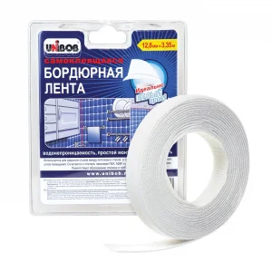 Самоклеящаяся бордюрная лента для ванн и раковин UNIBOB 12,8мм х 3,35м белая *1/60 (46325)