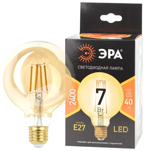 Лампа Е27  Filament  шар 7Вт 440Лм 2400К F-LED G95-7w-824-E27 gold Б0047662 (Эра)  1 20