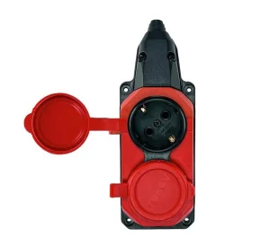 Колодка удлинителя 2-м 16А IP44 с заземл. каучук TKE-C13-KK2-Z красный (Tokov Electric)  1
