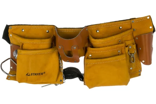 Пояс для инструмента 390х290х100мм кожа 10 карманов 3 подвески Stayer 38512  1