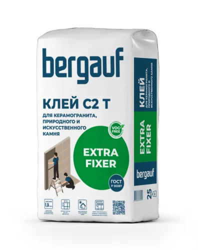 Клей для керамогранита, природного и искусственного камня EXTRA FIXER C2 T 25кг Bergauf  1 56