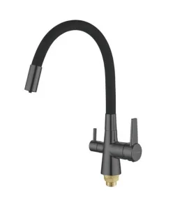 Смеситель д кухни одноруч. с подключением к фильтру питьевой воды гибкий излив темно-серый S668Y (Sh