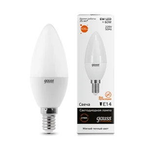 Лампа Е14  Elementary  свеча 6Вт 420Лм 3000K 33116 (Gauss)  1 10 100