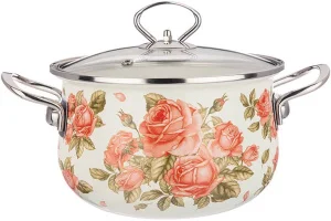 Кастрюля 20х12см, 2800мл Agness Корейская Роза эмалированная со стекл. крышкой 915-137