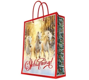 Бумажный пакет для сувенирной продукции с ламинацией, с шириной основания 26 cм, плотность бумаги 140 г/м2 26x32,4x12,7см 95745FE