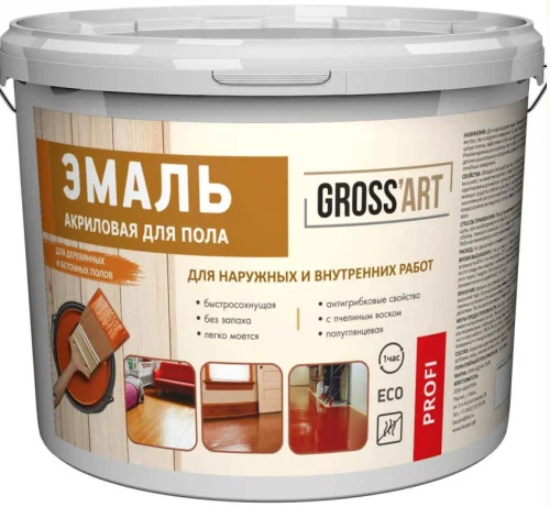 Эмаль для пола серая акриловая для вн нар. работ  Gross'art  PROFI 0,9кг.