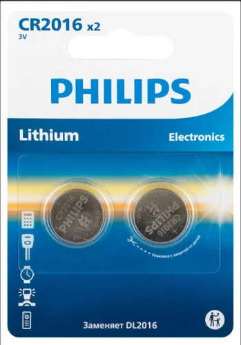 Элемент питания литиевый CR2016-2BL упак 2шт Б0064674 (Philips)  2 40 400 24000