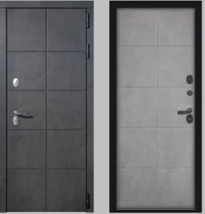 Дверь металлическая КАРЕ ТЕРМО черный муар/бетон графит/бетон снежный/ наличник гладкий 960 правая