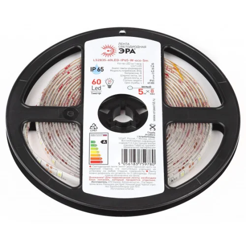 Лента светодиодная LS2835-60LED-IP65-W-eco-5m холодный белый 6500К Б0035590 (Эра)  1 80