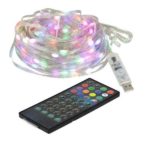 Гирлянда VEGAS «Умная нить» 200 разноцветных RBG микроLED ламп прозрачный провод 20м USB управление