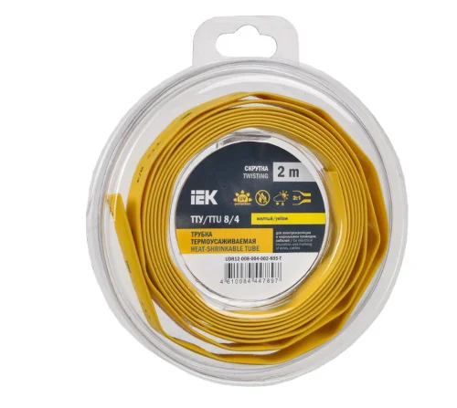 Трубка термоусадочная ТТУ нг-LS 8 4 желт. (уп.2м) UDR12-008-004-002-K05-T (IEK)  1