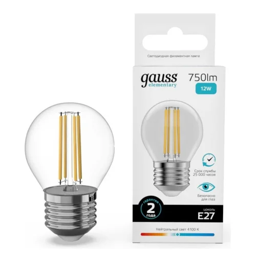 Лампа Е27  Filament  Elementary Шар 12W 750lm 4100К Е27 LED 52222 (Gauss)  1 10 100