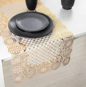 Салфетка на стол ажурная Букет 40×84см золото ПВХ 6959472