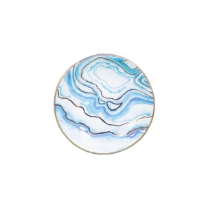 Тарелочка декоративная для мелочей Синие разводы из фаянса (доломитовая керамика) 9x9x2см 79319  1