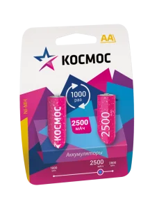 Аккумулятор AA R6 NI-MN BP-2 (упак 2 шт) 2500mA KOCR6NIMH2500MAH2BL (Космос)  12