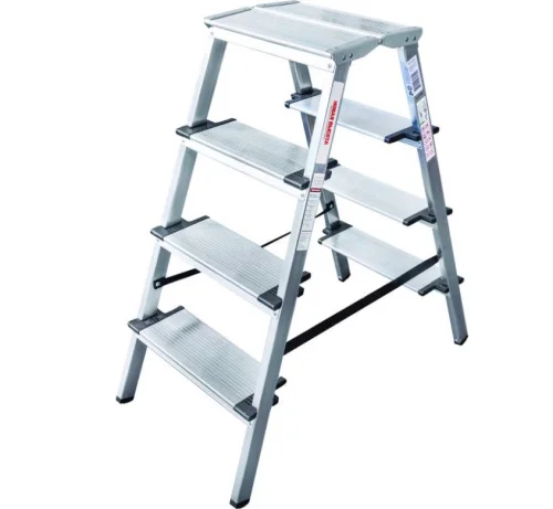 Стремянка 4 ступени алюминиевая двухсторонняя Новая Высота NV 1127 ступень 130мм пл 350х260мм 112720