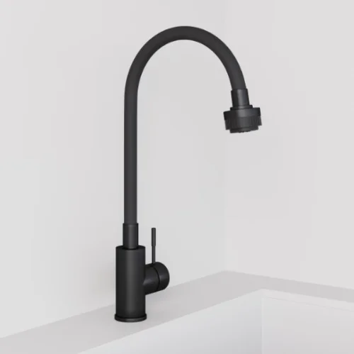 Смеситель д кухни одноруч.  Kitchen  с высоким гибким изливом черный AV9001B (Avrora)  1