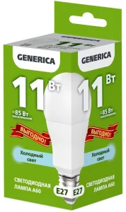 Лампа светодиодная A60 11Вт грушевидная 6500К E27 230В промо GENERICA LL-A60-11-230-65-E27-G