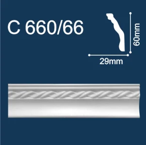 Плинтус потолочный инжекционный С660 66 (60х29мм) 2м Солид  1 58