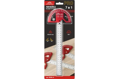 Линейка разметочная Profi 7в1 300х25мм INOX+AL толщина 1,7 мм VertexTools 3046-6  1