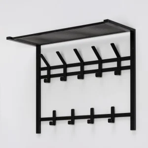 Вешалка настенная 2-х ярусная с полкой 67см ТОРОНТО 22 9 крючков черный ВСПТ22 Ч (ЗМИ) *1