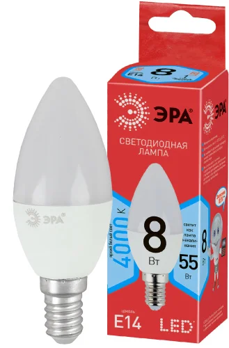Лампа Е14 свеча 8Вт 640Лм 4000К ECO LED B35-8W-840-E14 Б0050200 (Эра)  1 10