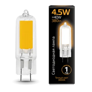 Лампа Gauss G4 AC220-240V 4.5W 380lm 3000K стекло LED *1/10/200