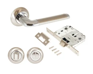 Ручка дверная АЛЛЮР АРТ ПОЛО SN/CP+L7050S SN+BK-R1 SN (1582/S7050) с защелкой с фиксатором матовый никель/хром