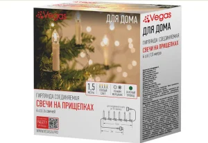 Гирлянда VEGAS «Свечи на прищепках» 1,5м IP20 6 теплых LED ламп зеленый провод соединяемая 220v 5512