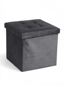 Пуф с ящиком 38х38х38 см, прострочка, велюр 10 серый, нагрузка 120 кг   10881142  1
