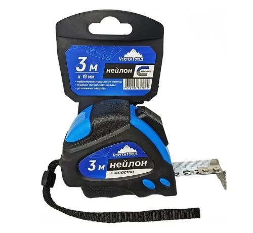 Рулетка 3м 19мм нейлон + автостоп VertexTools 3044-3  1