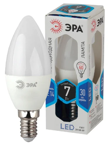 Лампа Е14 свеча 7Вт 560Лм 4000К LED B35-7W-840-E14 Б0020539 (Эра)  1 10