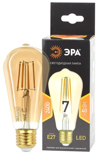 Лампа Е27  Filament  7Вт 440Лм 2400К F-LED ST64-7w-824-E27 gold Б0047664 (Эра)  1 20