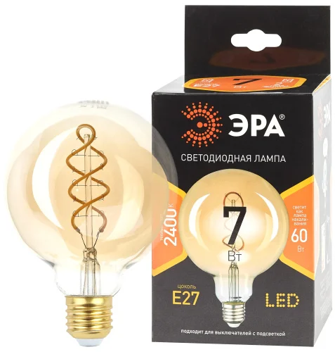 Лампа Е27  Filament  шар 7Вт 580Лм 2400К F-LED G95-7w-824-E27 spiral gold Б0047663 (Эра)  1 20