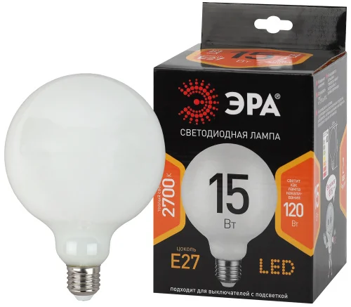 Лампа Е27  Filament  шар 15Вт 1240Лм 2700К F-LED G125-15w-827-E27 OPAL Б0047038 (Эра)  1 20