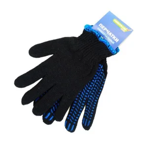 Перчатки п шерсть+хб двойная вязка с ПВХ Протектор черные серые 100гр Praktische Home с этикеткой-по