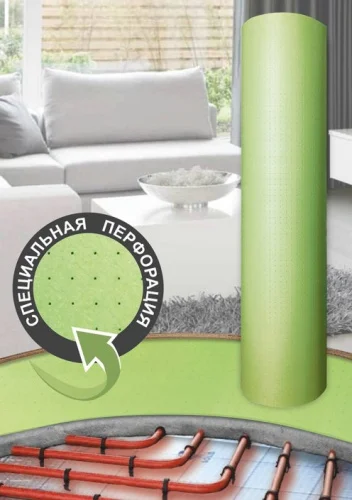 Подложка к ламинату для отапливаемых полов перфорированная рулон салатовая (1,1х9,1м, 2мм) Солид 10м
