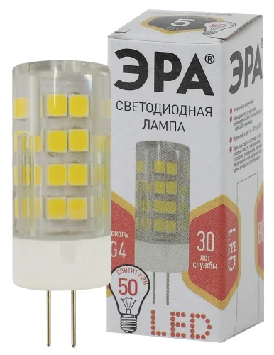 Лампа G4 капсула 5Вт 400Лм 2700К LED JC-5W-220V-CER-827-G4 Б0027857 (Эра)  1 100