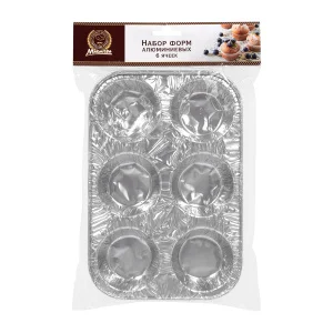 Набор алюминиевых форм, 6 ячеек, 3 шт, 25*16,5*3,5 см, серебро