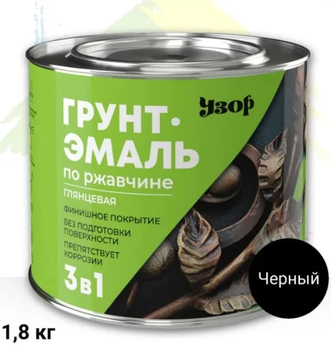 Грунт-эмаль 3 в 1 по ржавчине Узор Черная (глянц) фас 1,8кг
