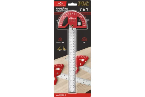 Линейка разметочная Profi 300х25мм INOX+пластик PA66 толщина 1,7 мм VertexTools 3046-5  1