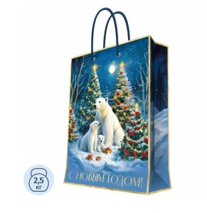 Бумажный пакет для сувенирной продукции с ламинацией, с шириной основания 33 cм, плотность бумаги 14