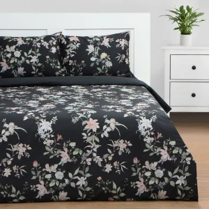 Постельное бельё Этель евро Black flowers, 200 х217 см, 214х240 см, 50х70 см -2 шт, мако-сатин 114г/
