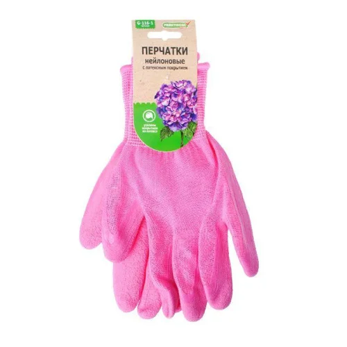 Перчатки садовые нейлон облив латекс розовые 40гр Praktische Home G116-1 Р0423  1