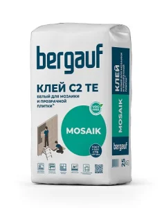 Клей белый для мозаики и прозрачной плитки Mosaik 25кг Bergauf 1уп=56шт