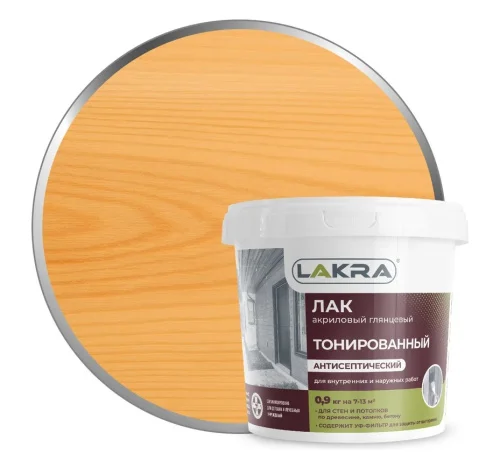 Лак ВД тонированный Орегон 0,9 кг (Лакра) 0007568  1 6