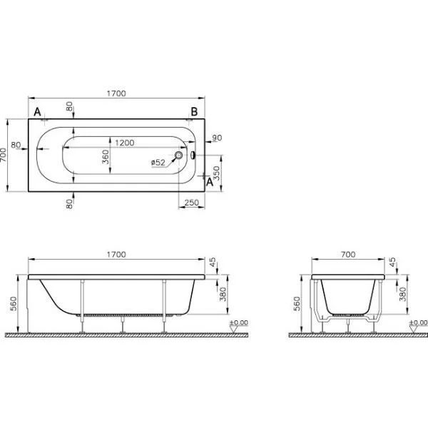 Ванна акриловая 1700х700х560мм Vitra Neon 52530001000 